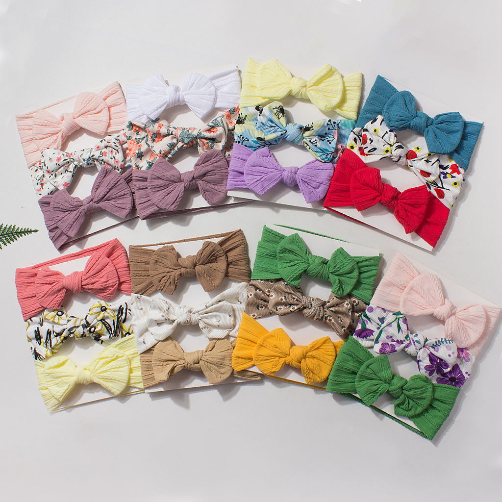 Baby Products Set - 3Pcs/Set Ribbed Floral Baby Headband Big