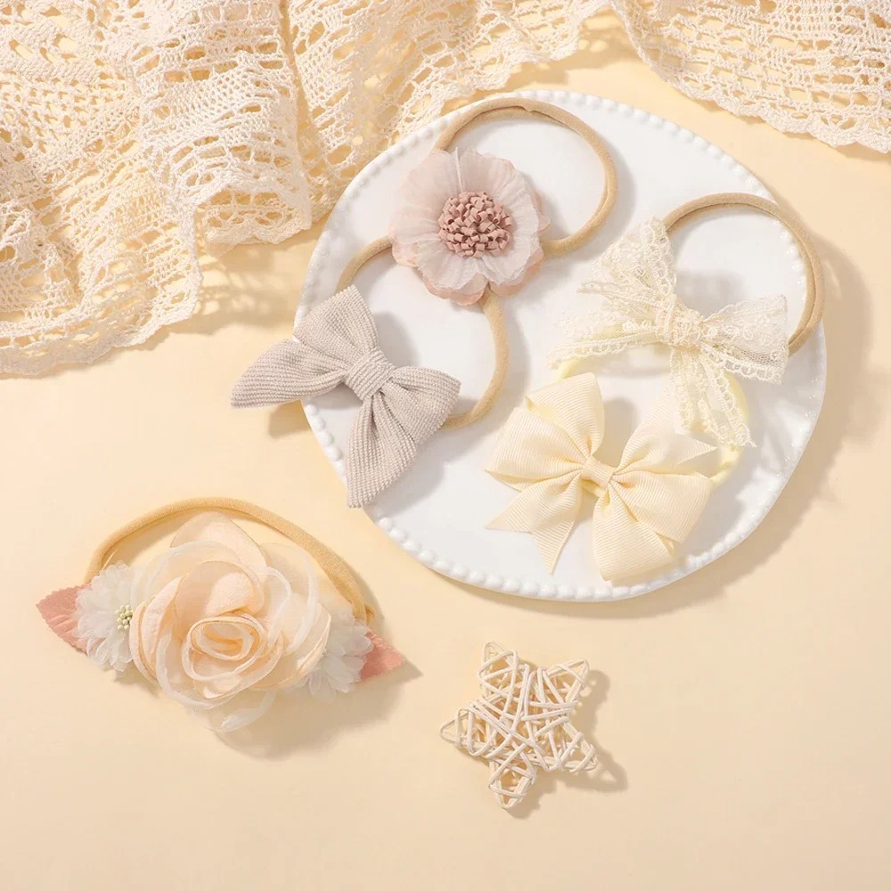 5Pcs Baby Flower Lace Bow Head - Baby Products Set 评论和价格